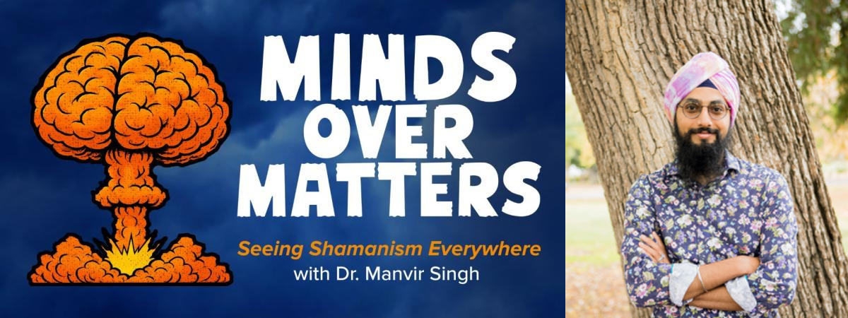 minds over matters logo (brain exploding like nuclear mushroom cloud) with portrait of manvir singh