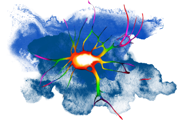 rainbow neuron on top of paint splatters